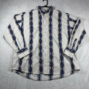Vintage Wrangler Pearl Snap‎ Shirt Mens XXL Aztec Brushpopper 90S